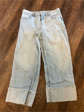 Light Blue Kids Wide-Leg Cuffed Jeans